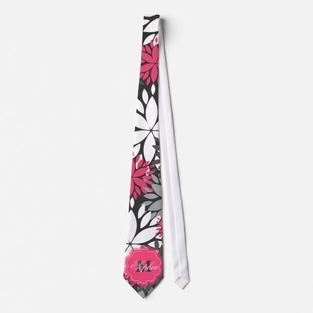Beautiful girly trendy monogram floral pattern tie (Front)