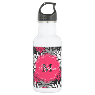 Beautiful girly trendy monogram floral pattern water bottle