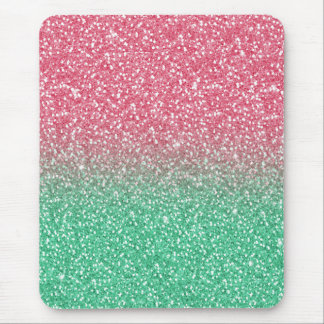 Beautiful girly trendy pink green  faux glitter mouse pad