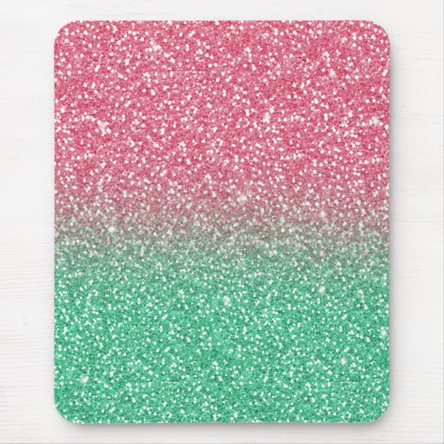 Beautiful girly trendy pink green  faux glitter mouse pad (Front)