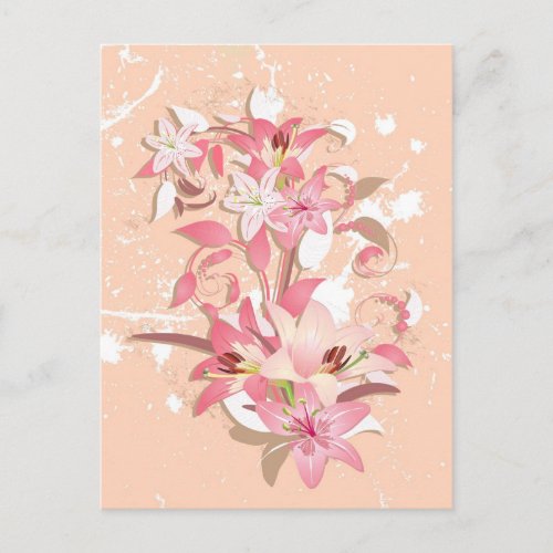 Beautiful girly trendy vintage pink white flowers postcard