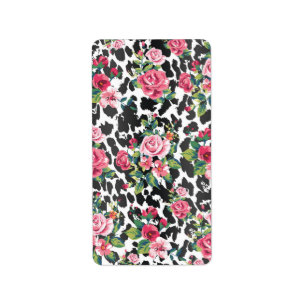 Beautiful girly trendy vintage roses and leopard label