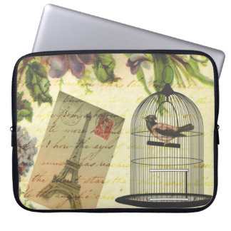 Beautiful girly vintage roses flowers Eiffel Tower Laptop Sleeve