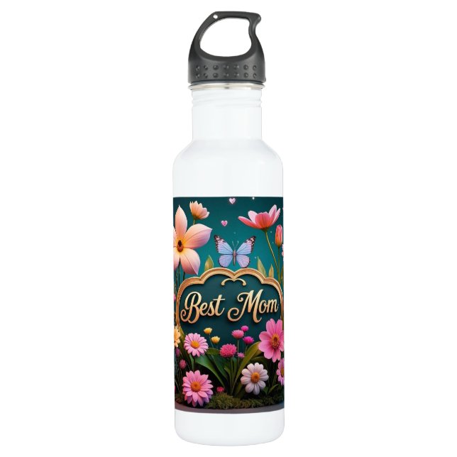 Beautiful glam mother's day flowers  stainless steel water bottle (Front)