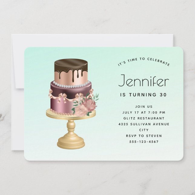 Beautiful Glam Party Cake Birthday Invitation (Front)