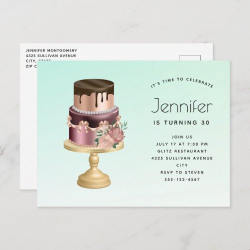 Beautiful Glam Party Cake Birthday Invitation Postcard