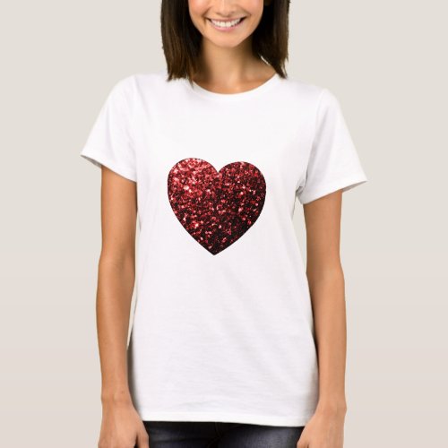 Beautiful Glamour Red Glitter sparkles Heart T_Shirt