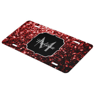 Beautiful Glamour Red Glitter sparkles Monogram License Plate