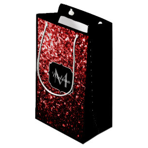 Beautiful Glamour Red Glitter sparkles Monogram Small Gift Bag