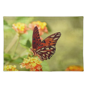 Beautiful Glass Butterfly on a Flower Cloth Placemat