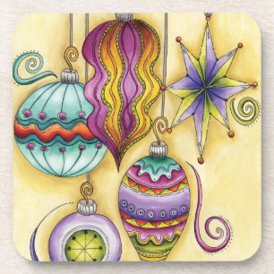 Beautiful Glass Colorful Christmas Ornaments Beverage Coaster