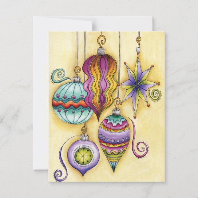Beautiful Glass Colorful Christmas Ornaments Holiday Card (Front)