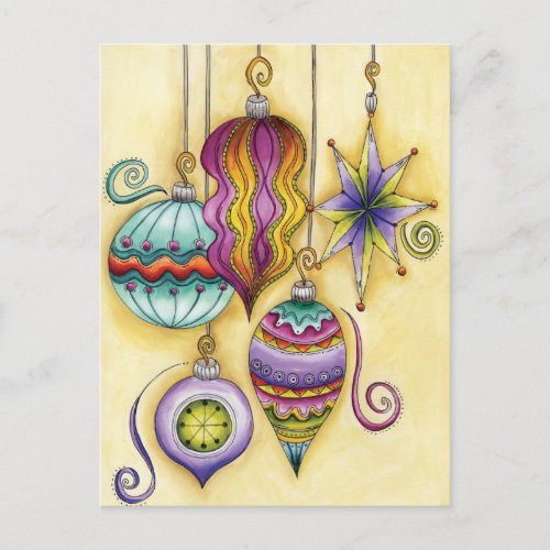 Beautiful Glass Colorful Christmas Ornaments Holiday Postcard