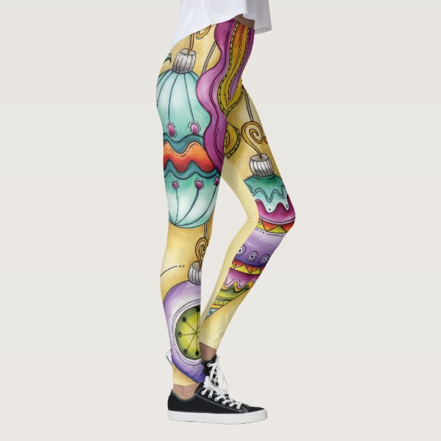 Beautiful Glass Colorful Christmas Ornaments Leggings (Right)
