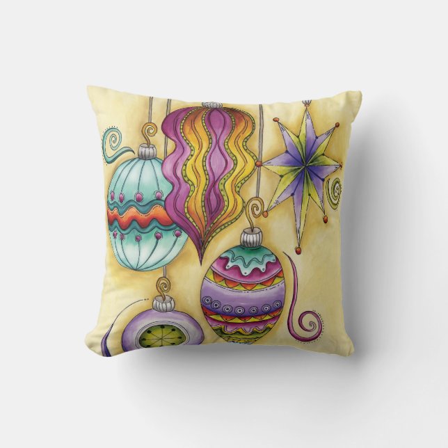 Beautiful Glass Colorful Christmas Ornaments Throw Pillow (Front)