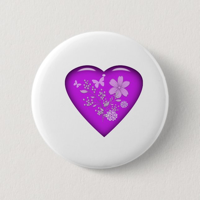 Beautiful Glass Floral Heart Button (Front)