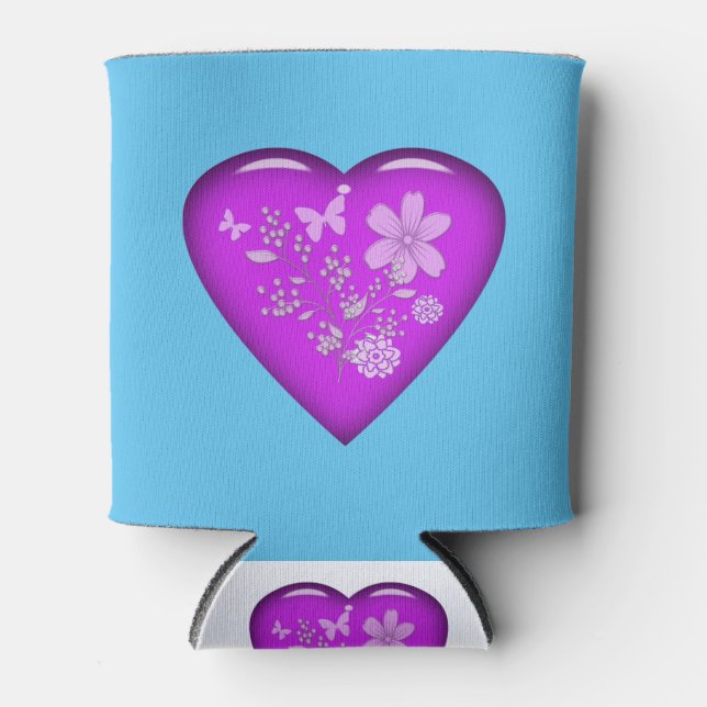 Beautiful Glass Floral Heart Can Cooler (Front)