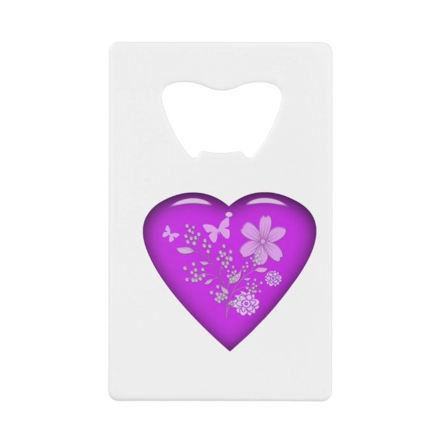 Beautiful Glass Floral Heart Credit Card Bottle Opener (Front)