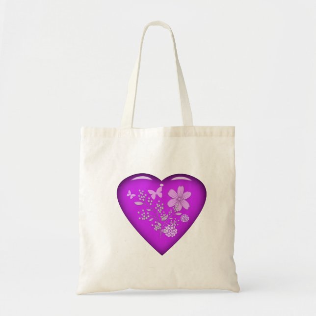 Beautiful Glass Floral Heart Tote Bag (Front)
