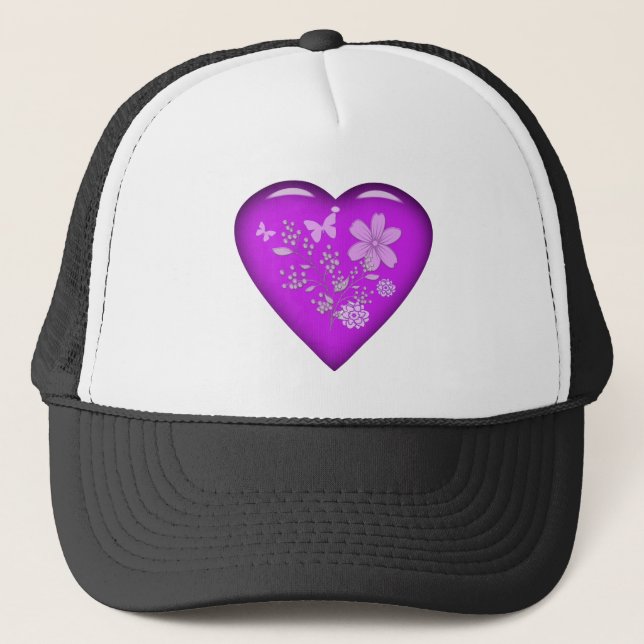 Beautiful Glass Floral Heart Trucker Hat (Front)