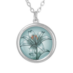 Beautiful Glass Lily  Silver Plated Necklace