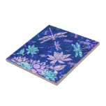 Beautiful Glitter Flowers Dragonflies Ceramic Tile<br><div class="desc">Purple Blue Glitter Flowers and Dragonflies Ceramic Tiles - MIGNED Painting Design</div>
