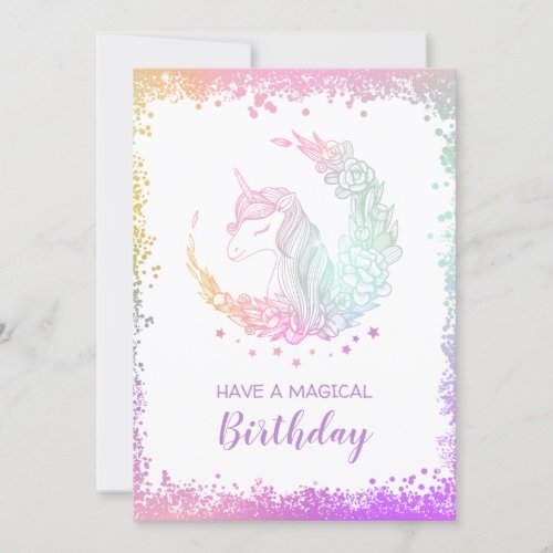 Beautiful Glitter Magical Unicorn Birthday Card