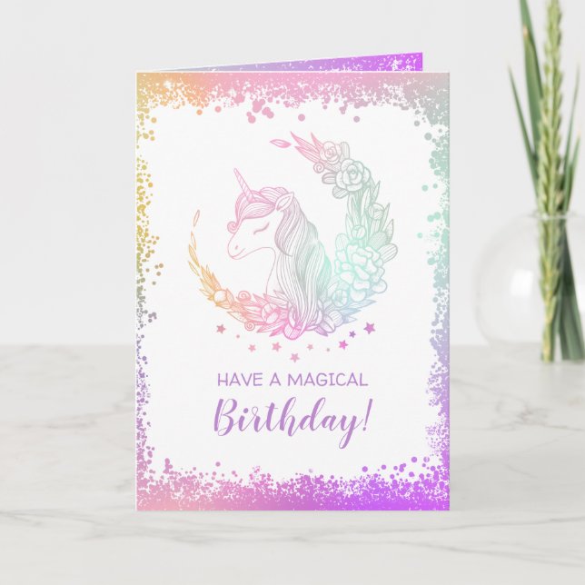 Beautiful Glitter Magical Unicorn Birthday Card (Front)