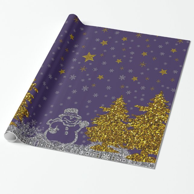 Beautiful glitter New Year on purple Wrapping Paper (Unrolled)