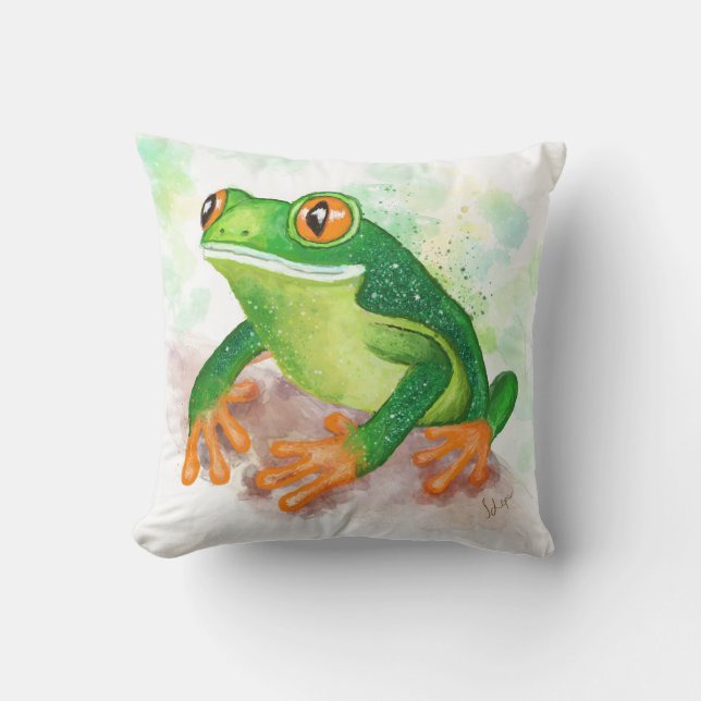 Beautiful Glittery Green Frog Throw Pillow (Front)