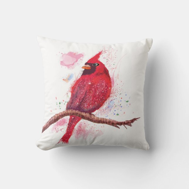 Beautiful Glittery Red Bird Throw Pillow (Front)
