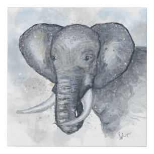 Beautiful Glittery Watercolor Elephant Faux Canvas Print