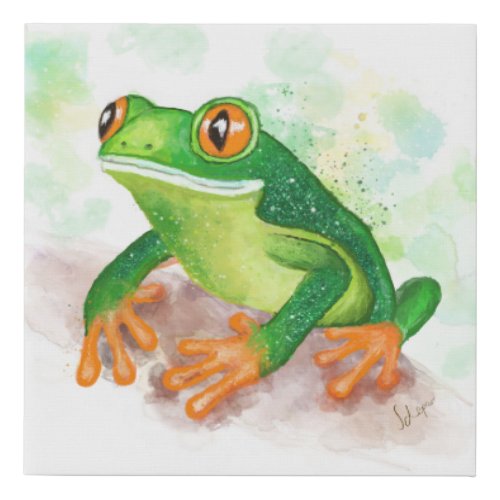 Beautiful Glittery Watercolor Frog Faux Canvas Print