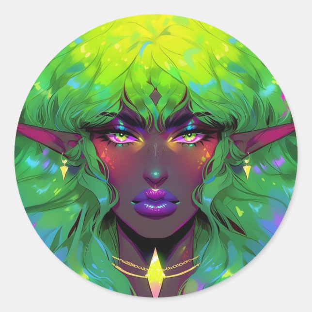 Beautiful Glorious Elven Queen Classic Round Sticker (Front)