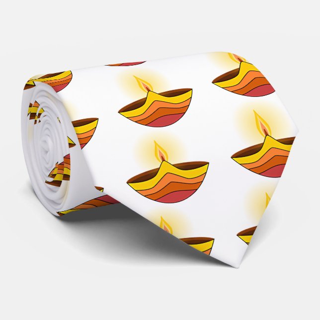 Beautiful Glowing Diwali Lamp Neck Tie (Rolled)
