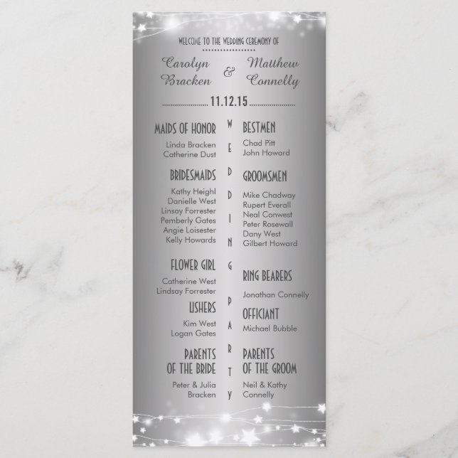 Beautiful Glowing Stars Silver Wedding Program (Front)