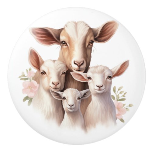 Beautiful Goat Family  Ceramic Knob