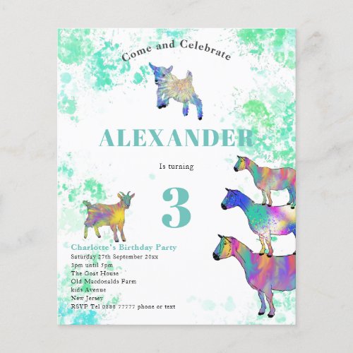 Beautiful Goat Watercolor Birthday Party Budget Flyer