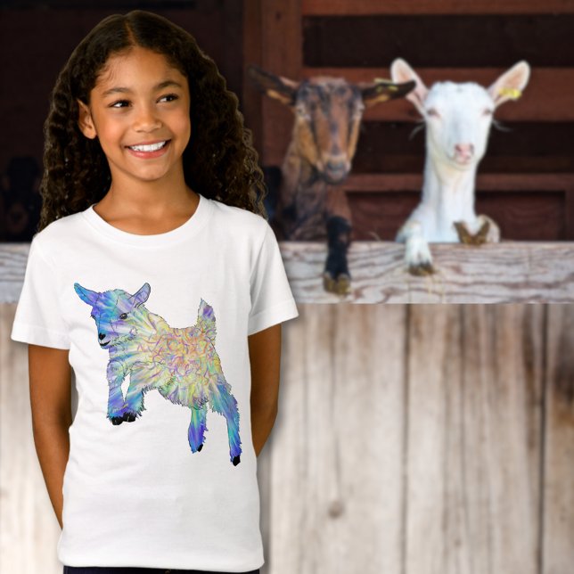 Beautiful Goat watercolor  T-Shirt (Cute jumping baby goat colorful animal art T-shirt )