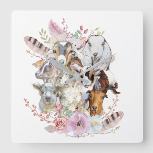 Beautiful GOATs  Watercolor Goats GetYerGoat Square Wall Clock