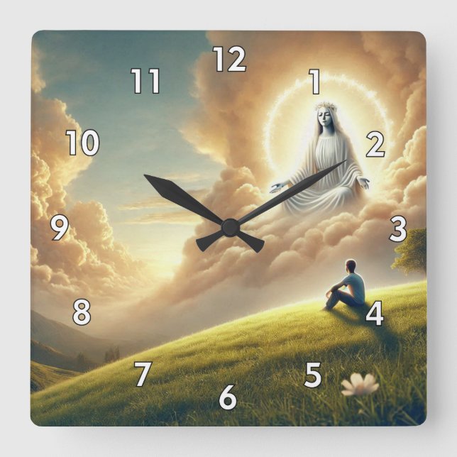 Beautiful God Watching Over His Child Square Wall Clock (Front)