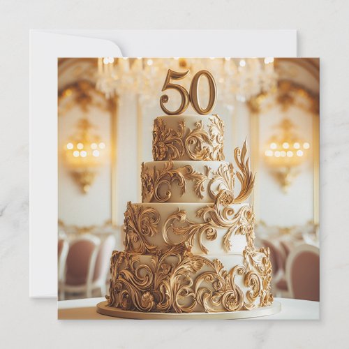 BEAUTIFUL GOLD 50TH WEDDING ANNIVERSARY CAKE  INVITATION
