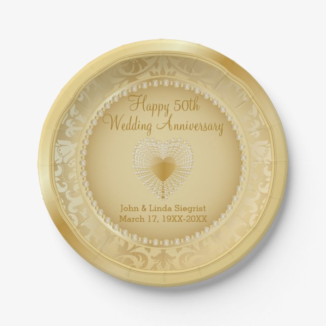 Beautiful Gold 50th Wedding Anniversary Paper Plates (Front)