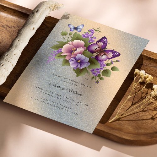 Beautiful Gold Accented Butterfly Bridal Shower Invitation