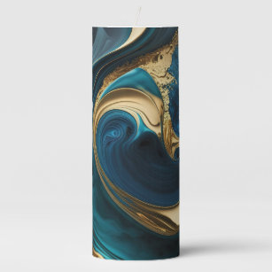 Beautiful Gold and Blue Marbled Pillar Candle