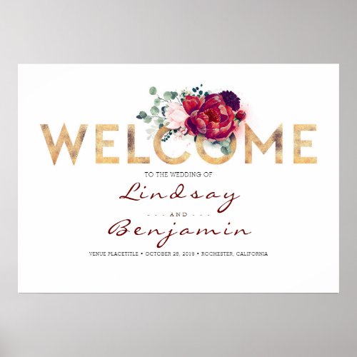 Beautiful Gold and Burgundy Red Wedding Poster