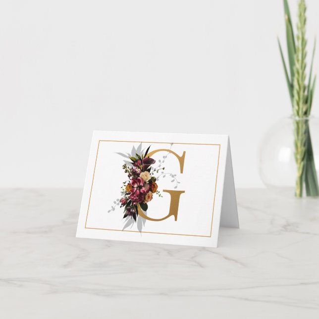 BEAUTIFUL GOLD AND FLORAL MONOGRAM G NOTE CARD (Front)