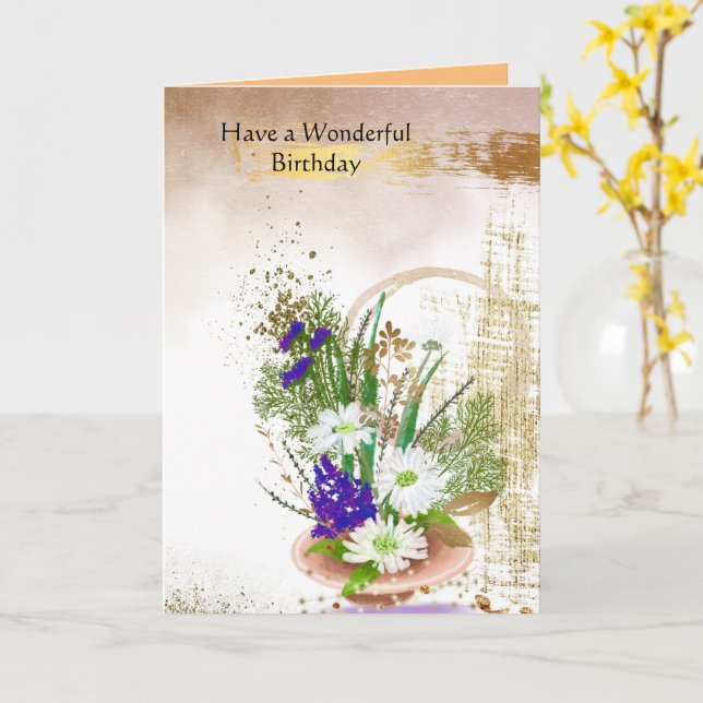 Beautiful Gold and Glitter Birthday card. Card (Yellow Flower)