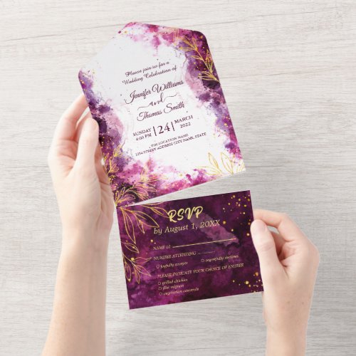 Beautiful Gold and Purple wedding All In One Invitation