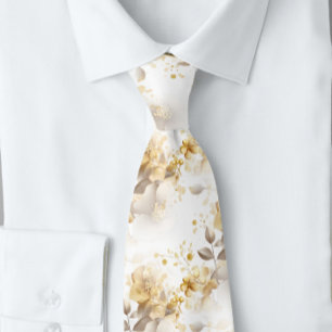Beautiful Gold and Silver Botantical Leaves Neck Tie